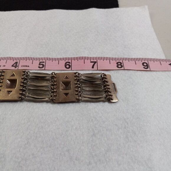 Vintage Mexico Silver Artisan Aztec Tribal Wide Multi-layer Bracelet Countrycore - Picture 8 of 10